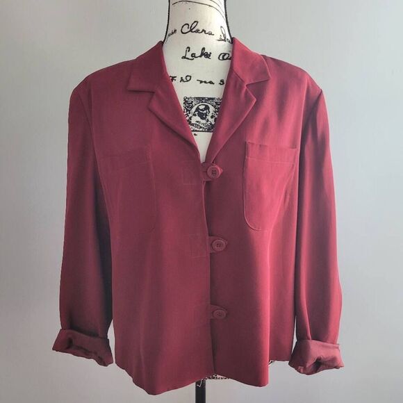 VTG 100% silk red blazer jacket size 12 office business old money quiet luxury - Picture 1 of 11